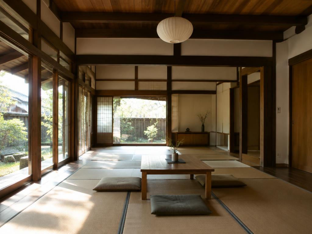 Renovated traditional Japanese interior with tatami